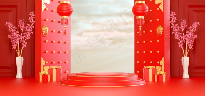 c4d新春新年开门