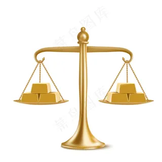 体重秤上的金条在白色背景上隔离。金色天秤座和黄色金属锭的真实插图。金融平等、平衡与货币比较的概念
