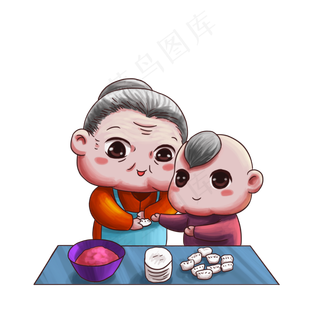 立冬祖孙包饺子手绘