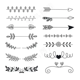 带箭头和叶子的手绘装饰性分隔线