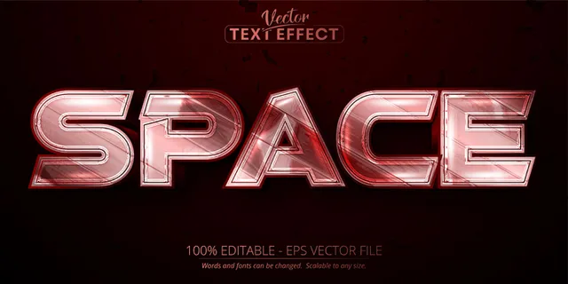 空间可编辑文本效果闪亮的金属红色和银色字体样式