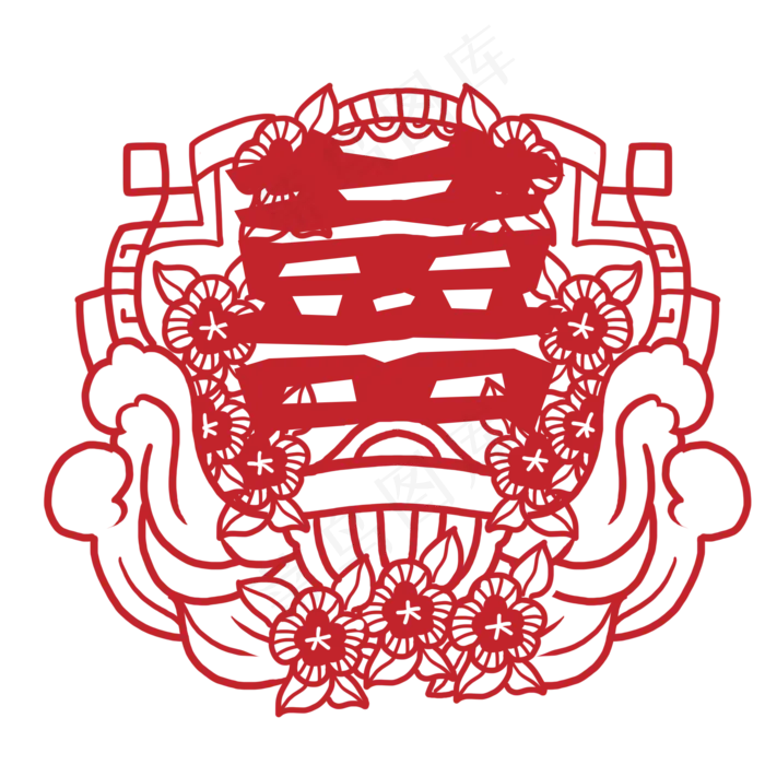 红色双喜剪纸艺术(2000X2000(DPI:300))psd模版下载