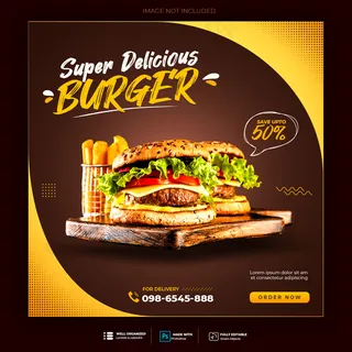 汉堡菜单促销社交媒体模板横幅banner模板