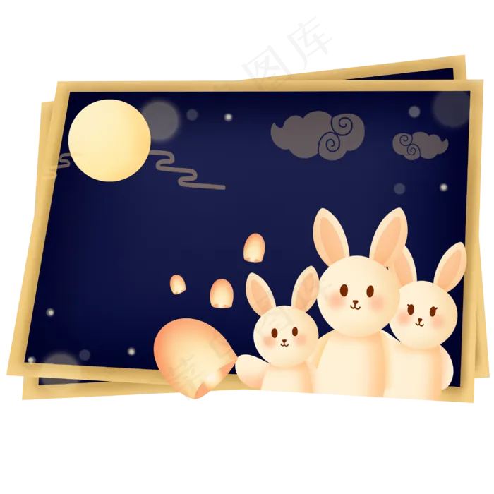 中秋节兔子便签边框(3000X3000(DPI:300))psd模版下载