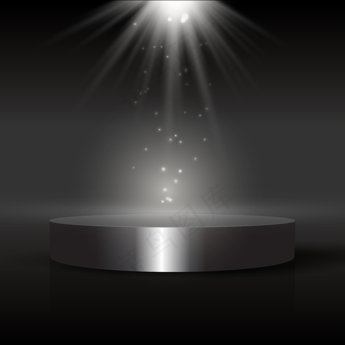 深色显示背景，讲台位于聚光灯下