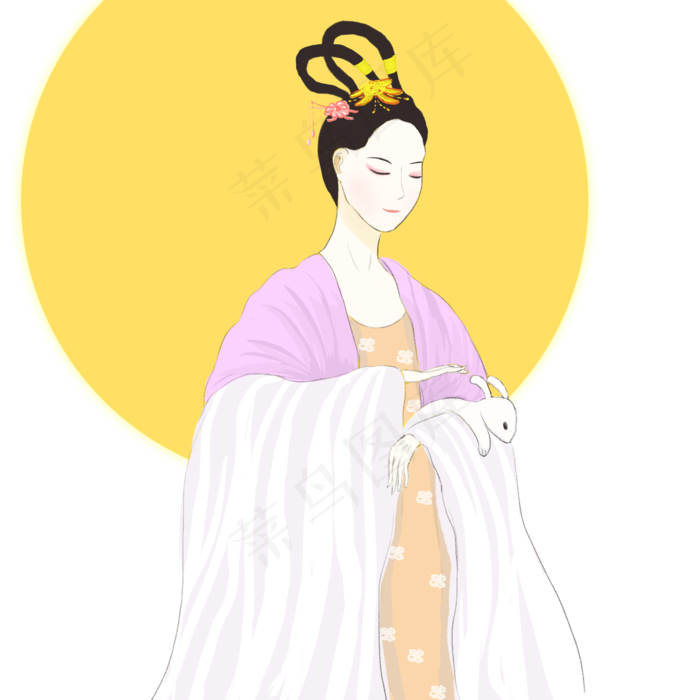商用手绘中秋嫦娥唯美古风古典插(2000X2000(DPI:300))psd模版下载