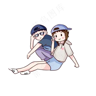 手绘卡通七夕节酷酷的情侣