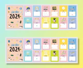 可爱的日历。包含所有月份的年度计划日历。良好的组织和日程安排。时尚插画与女孩权力元素和版式。