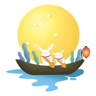 中秋节节日中秋佳节圆月灯笼兔子