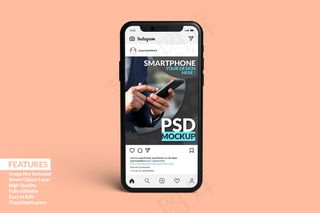 智能手机模型样机高级版上的Instagram帖子模板