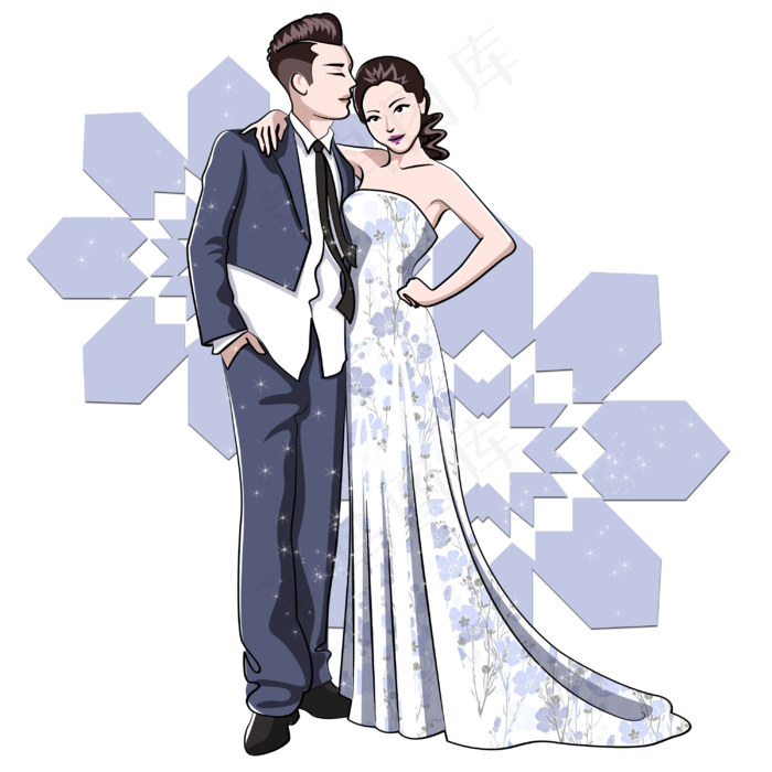 七夕情人节紫灰色唯美卡通情侣(3000X3000(DPI:300))psd模版下载