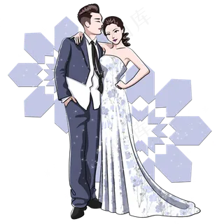 七夕情人节紫灰色唯美卡通情侣