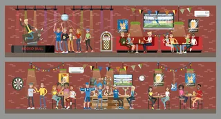 酒吧室内房间。人们玩得很开心。