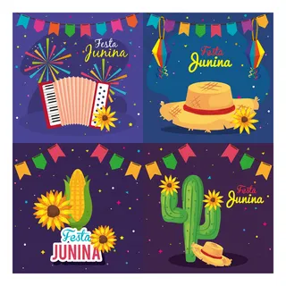 junina节日套装卡，巴西六月节日装饰插图