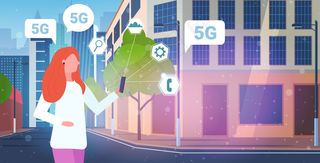 女性使用智能手机手机app移动应用5g在线通信第五代创新互联网连接