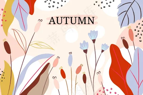 水彩画秋天的背景与叶和花