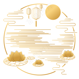 中秋节线条圆形png免抠