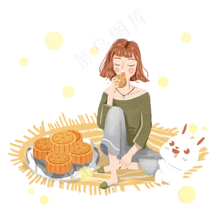中秋吃月饼兔子女孩png素材 中秋吃月饼兔子女孩png素材