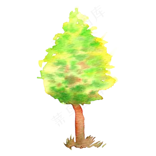 水彩手绘立秋小树