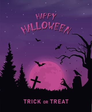 以紫色雾云和南瓜为背景的万圣节快乐横幅banner或派对邀请