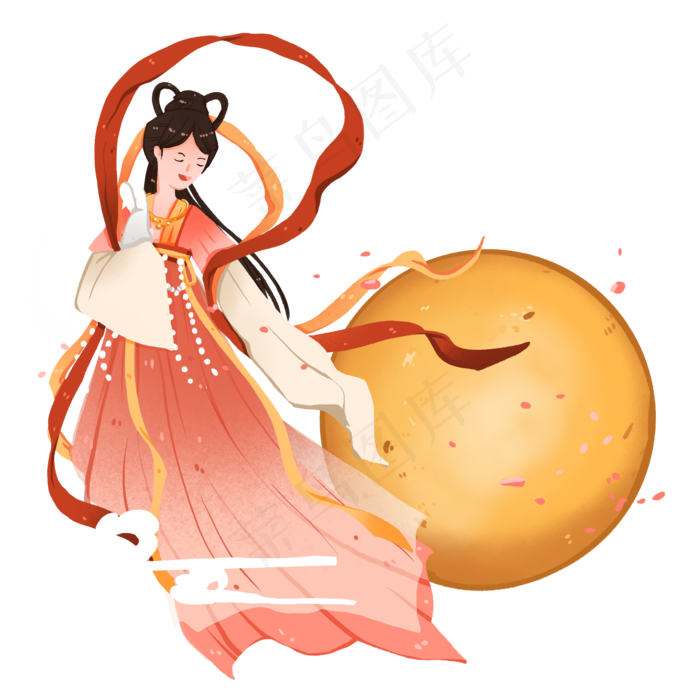 中秋节怀抱玉兔的嫦娥飞天