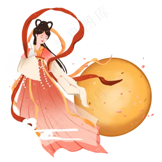 中秋节怀抱玉兔的嫦娥飞天