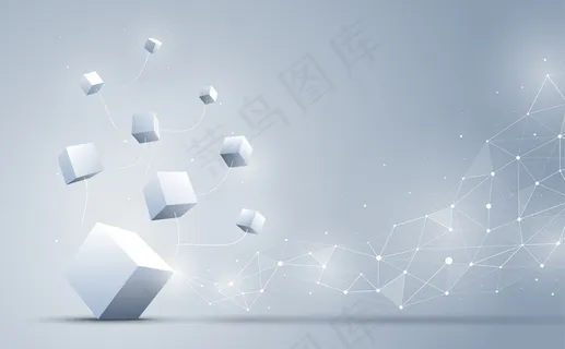 具有抽象几何多边形的三维立方体与连接点和连接线的连接。抽象背景。区块链和大数据概念。插图。 具有抽象几何多边形的三维立方体与连接点和连接线的连接。抽象背景。区块链和大数据概念。插图。