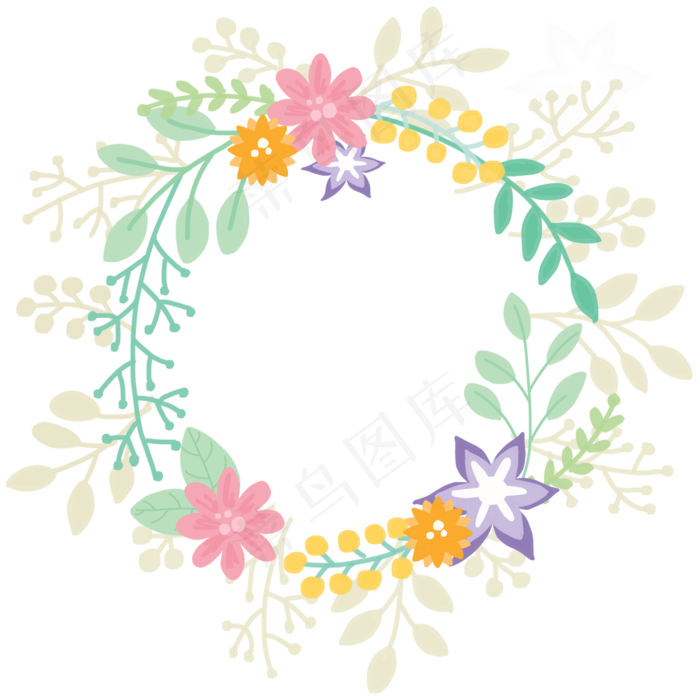 七夕清新花朵树叶花枝手绘边框