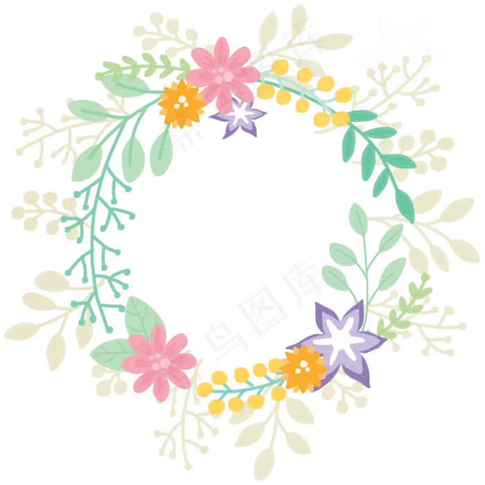 七夕清新花朵树叶花枝手绘边框(2000*2000px 300 dpi )psd模版下载