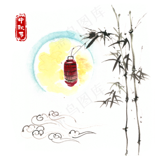 中秋节竹子与红灯笼