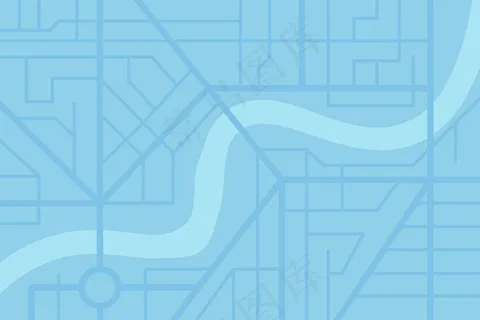 带河流的城市街道地图平面图。矢量蓝色eps图解模式