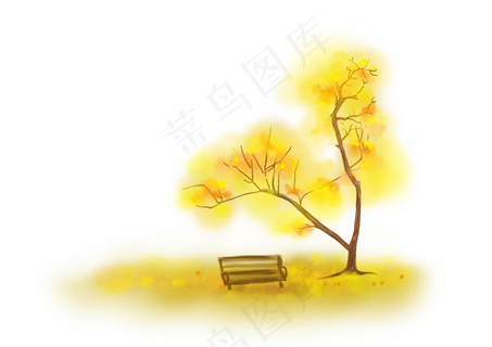 手绘秋季公园一角