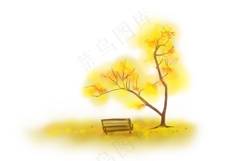 手绘秋季公园一角