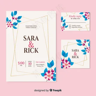粉色背景上的美丽婚礼请柬