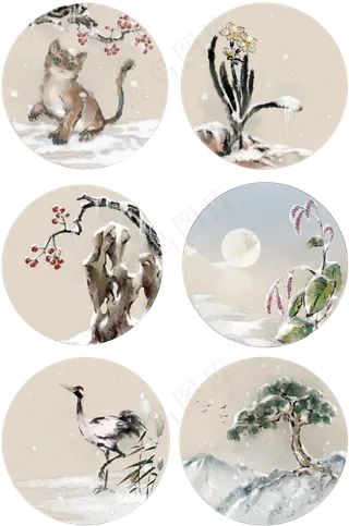 中国风大雪节气梅兰竹菊风雅雪景