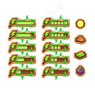 有趣的游戏ui木制自然树叶能源模板面板栏的gui资产元素