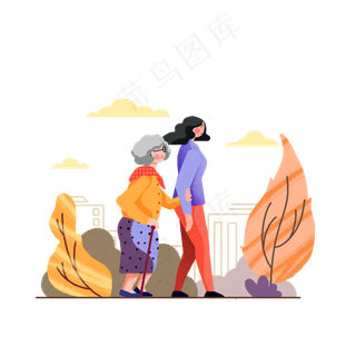 重阳节橙色系女儿孝敬老人卡通手