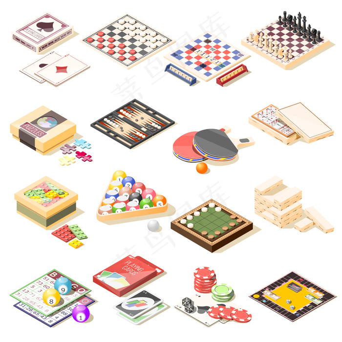 棋盘游戏等轴测图标集eps,ai矢量模版下载