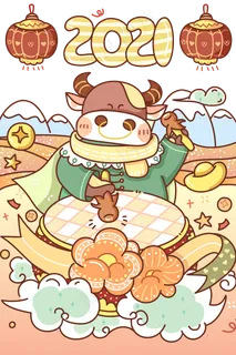 2021年卡通牛贺岁吉祥物