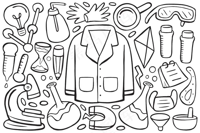 卡通风格的科学涂鸦插图eps,ai矢量模版下载