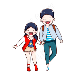 手绘卡通牵手的情侣