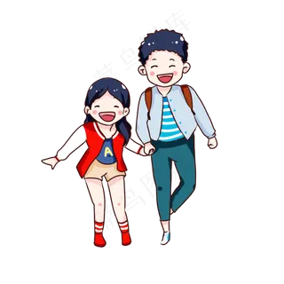 手绘卡通牵手的情侣