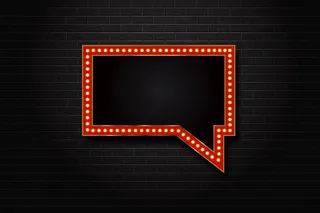 带有电灯的逼真孤立语音泡泡复古字幕广告牌。