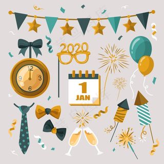 新年派对气球和焰火元素