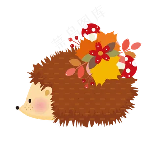 秋季秋天的刺猬和秋叶