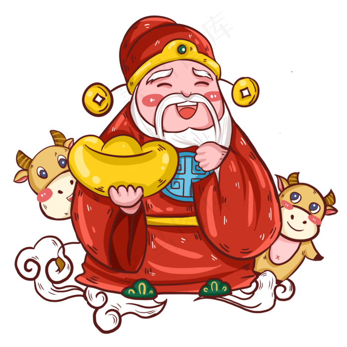 2021年春节牛年新年财神和卡