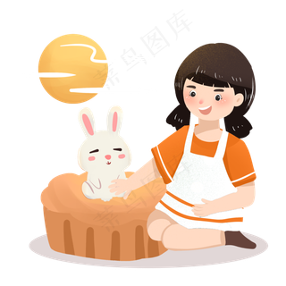中秋节女孩和兔子PNG