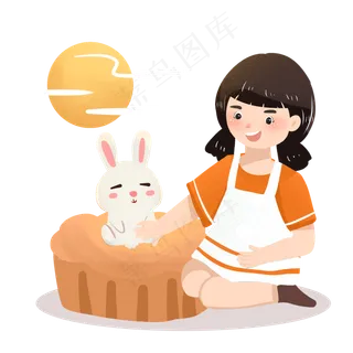 中秋节女孩和兔子PNG