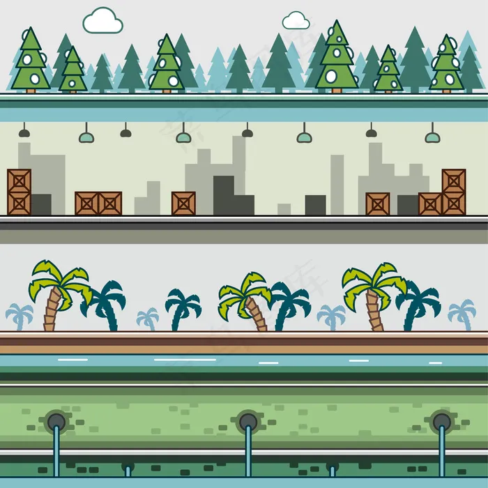 视频游戏的视差背景eps,ai矢量模版下载