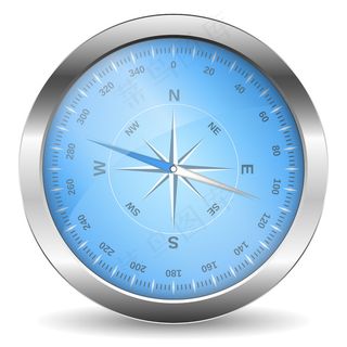 白色背景上的金属罗盘，插图